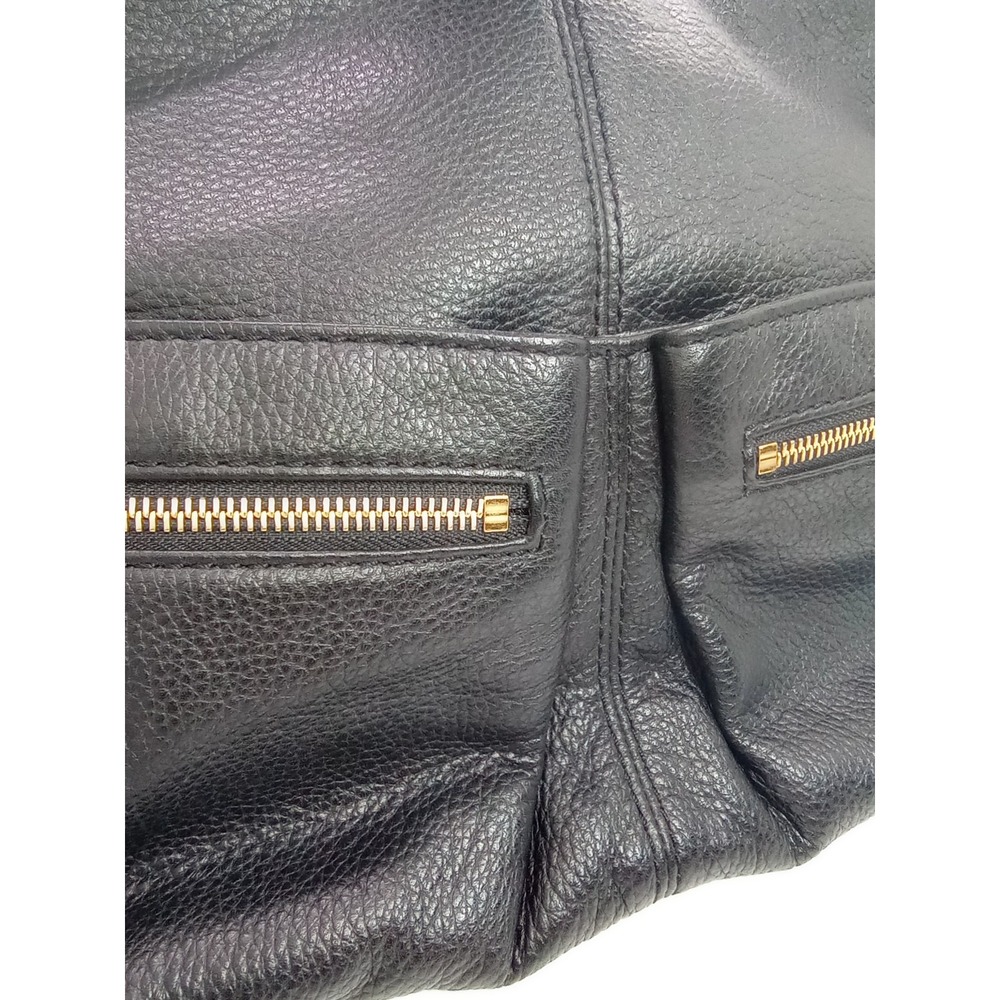 Michael Michael Kors Black Pebbled Leather Hobo Shoulder Bag Gold Hardware Zip - Picture 3 of 9